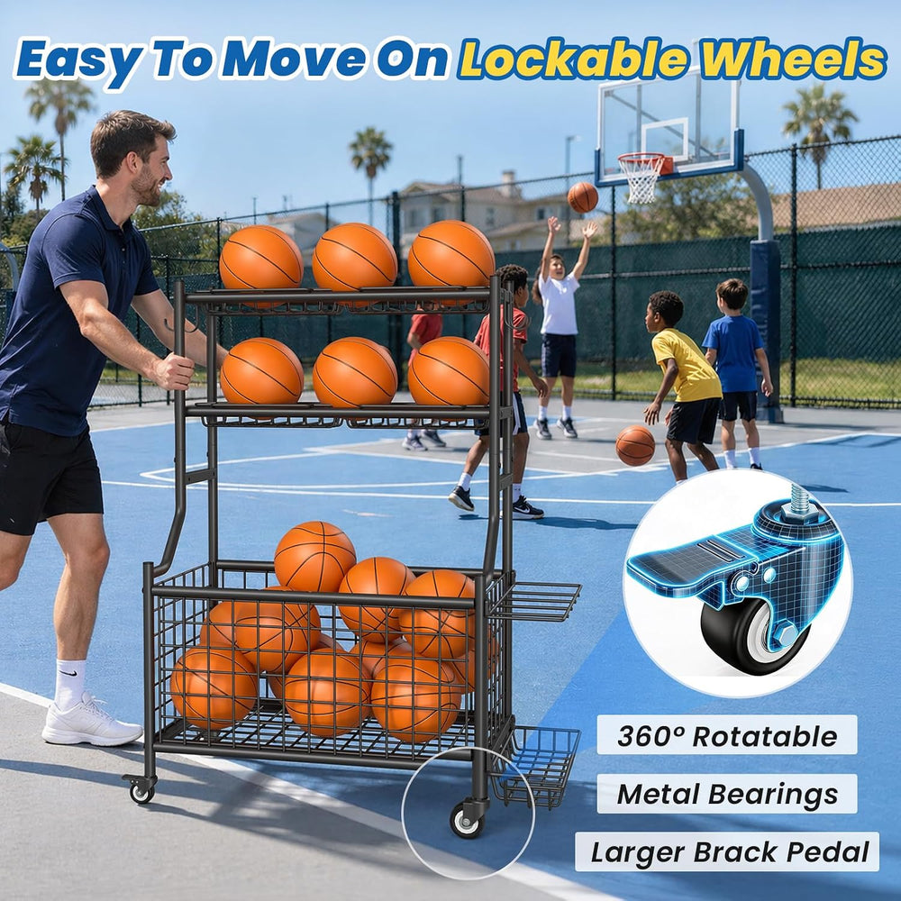 Garage Sports Equipment Organizer with Wheels, All-in-One Ball Storage