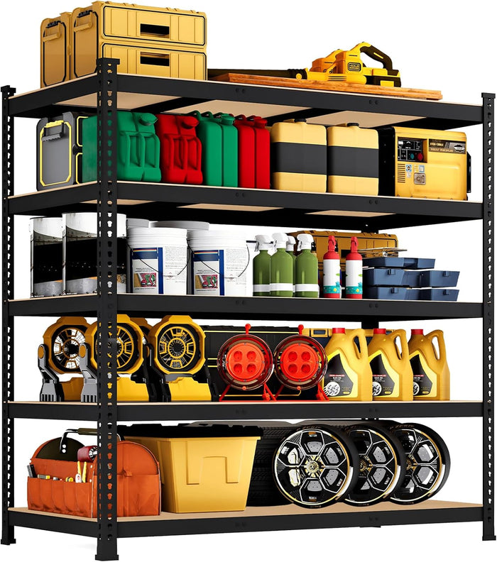 48" W x 18" D x 72" H Garage Shelving Heavy Duty - 5 Tier Metal Storage Shelves, Adjustable Shelving Unit, Utility Rack Shelf for Pantry, Warehouse, Closet, Office, Kitchen, Black