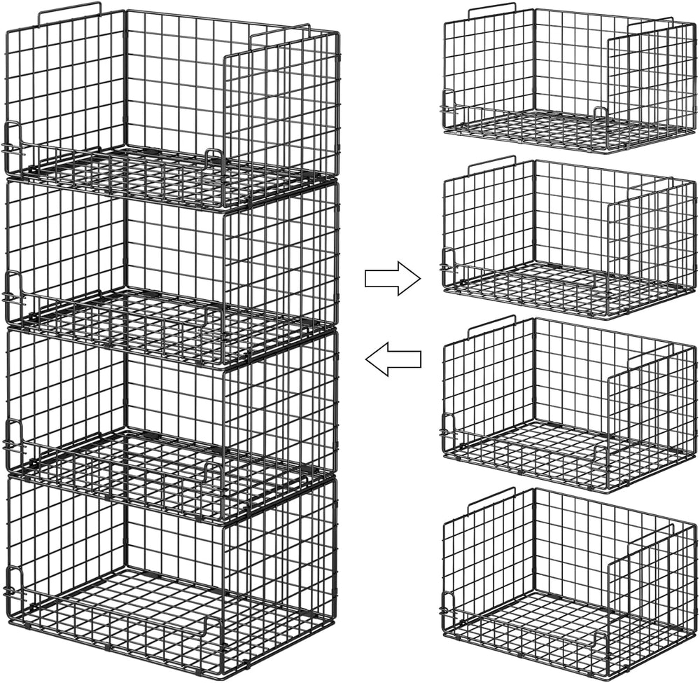 4-Tier Stackable Closet Organizers and Storage Basket - Foldable Closet Shelf...