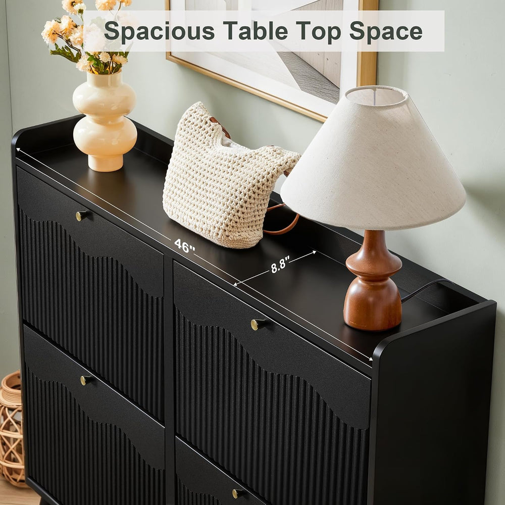 BERRYMERRY Black 47.2” Shoe Storage Cabinet with 4 Flip Drawers