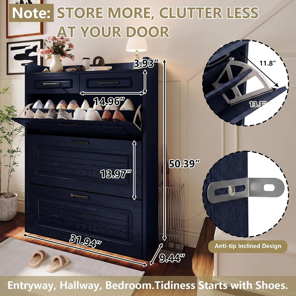 Shoe Cabinet for Entryway with 3 Flip Drawers & 2 Top Drawers