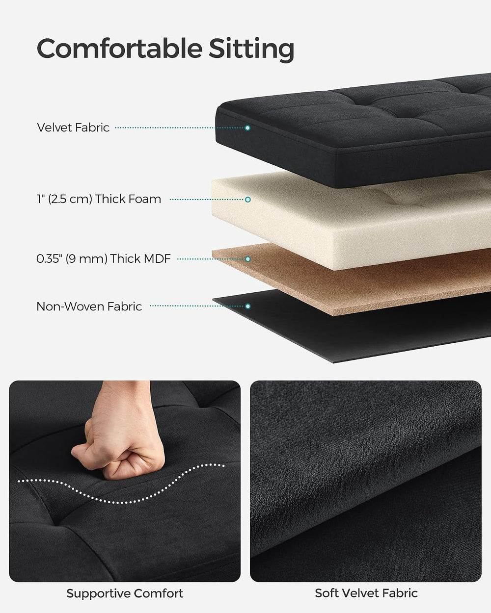 SONGMICS Storage Ottoman Bench, 43.3 Inches Velvet Foldable Foot Rest