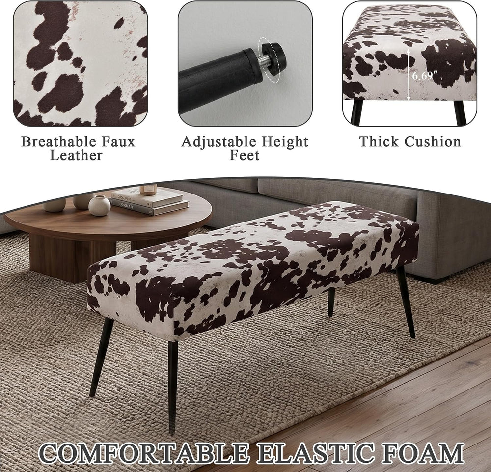 DUHOME Velvet Bench Ottoman, Upholstered Bedroom Benches Cow Print