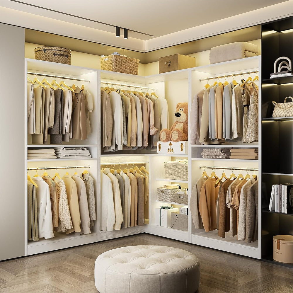 Unikito 108” Corner Closet System, 3-Piece L-Shaped Closet Organizer with 2 C...