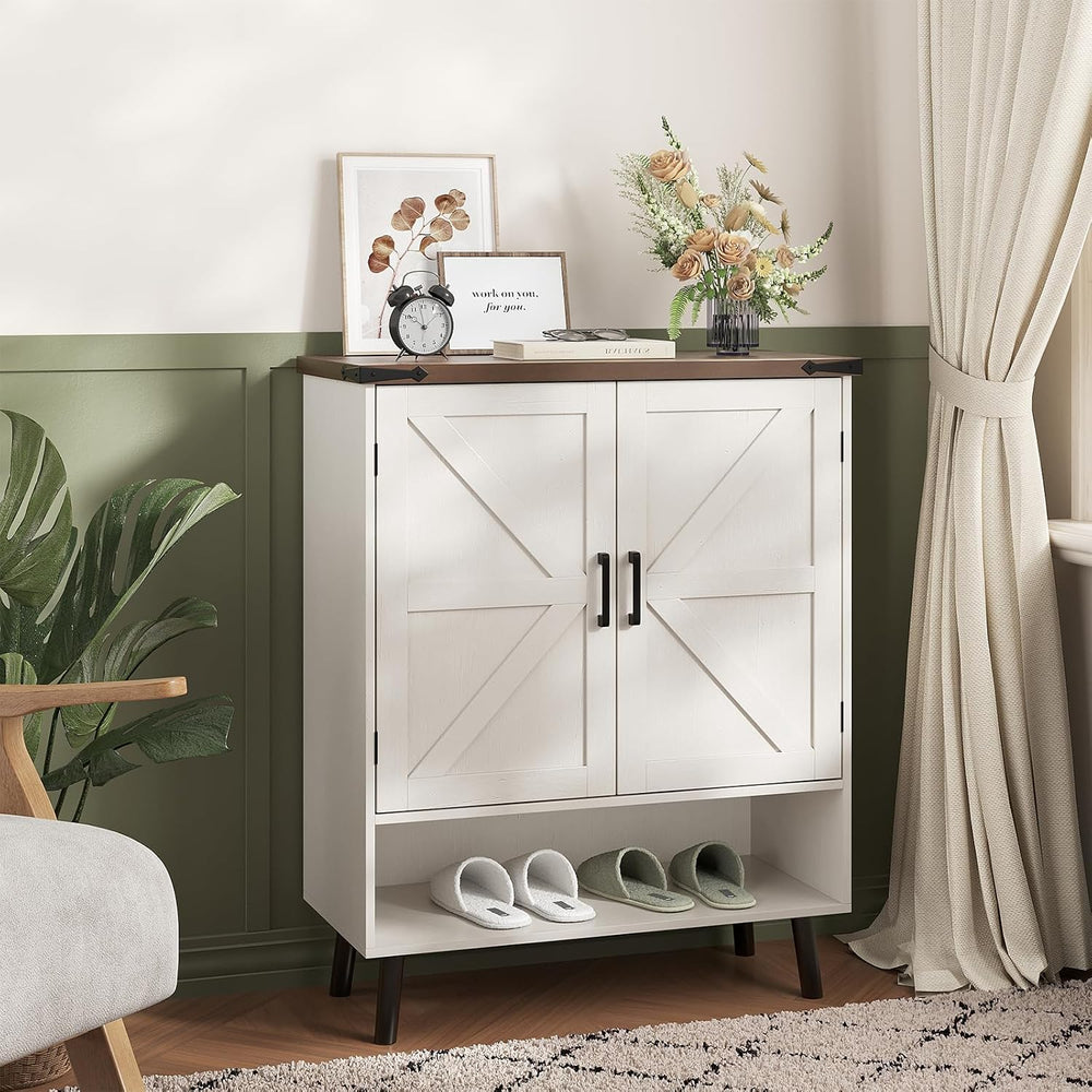 Vabches 34" Tall Farmhouse Shoe Storage Cabinet with Doors, White