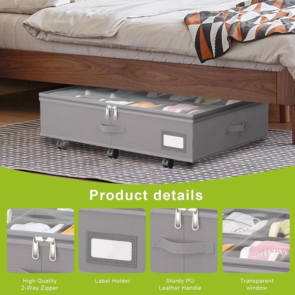 homyfort Under Bed Shoe Storage with Wheels, Fits 24 Pairs, Rolling Shoe Orga...