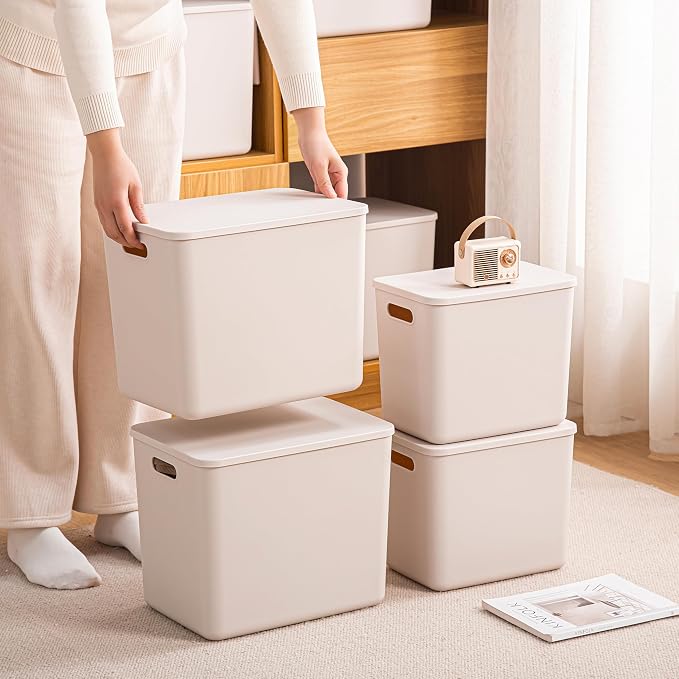 Plastic Storage Bins with lids, Storage Baskets, Container with handle