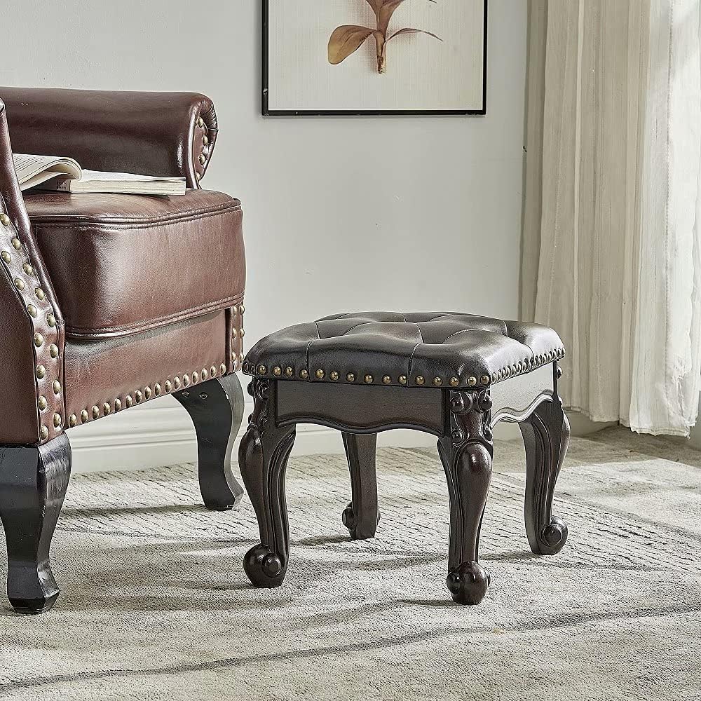 Footstool and Ottomans Small Foot Stool with Fiber Leather Wooden Foot Rest U...