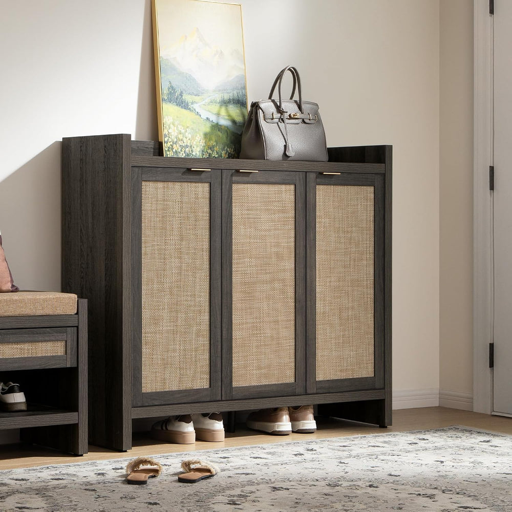 SICOTAS Shoe Storage Cabinet Set of 2, Rattan Large Tall Shoe Cabinet