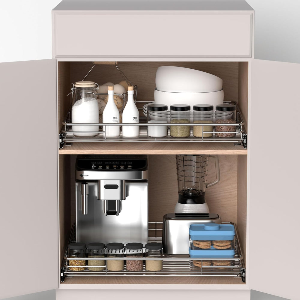 JOWBOOW Pull Out Cabinet Organizer 24" W x 21" D, Chrome-Plated Steel