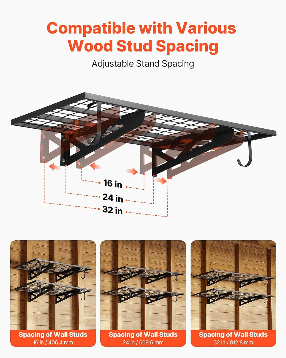 VEVOR 2-Pack Heavy Duty Garage Wall Shelving, 2 x 4 ft Steel Wall Mounted She...