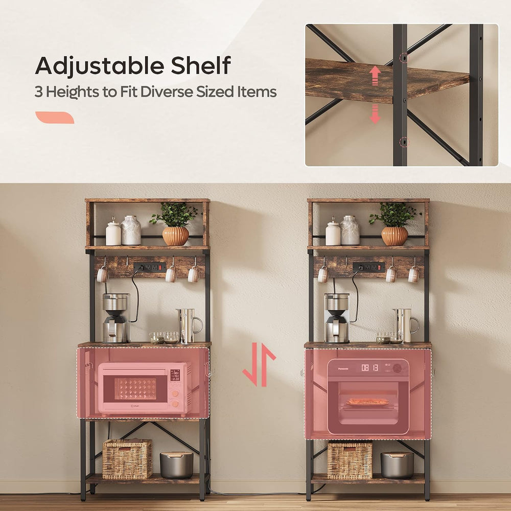 Bestier Bakers Rack with Power Outlets & Microwave Stand, Rustic Brown