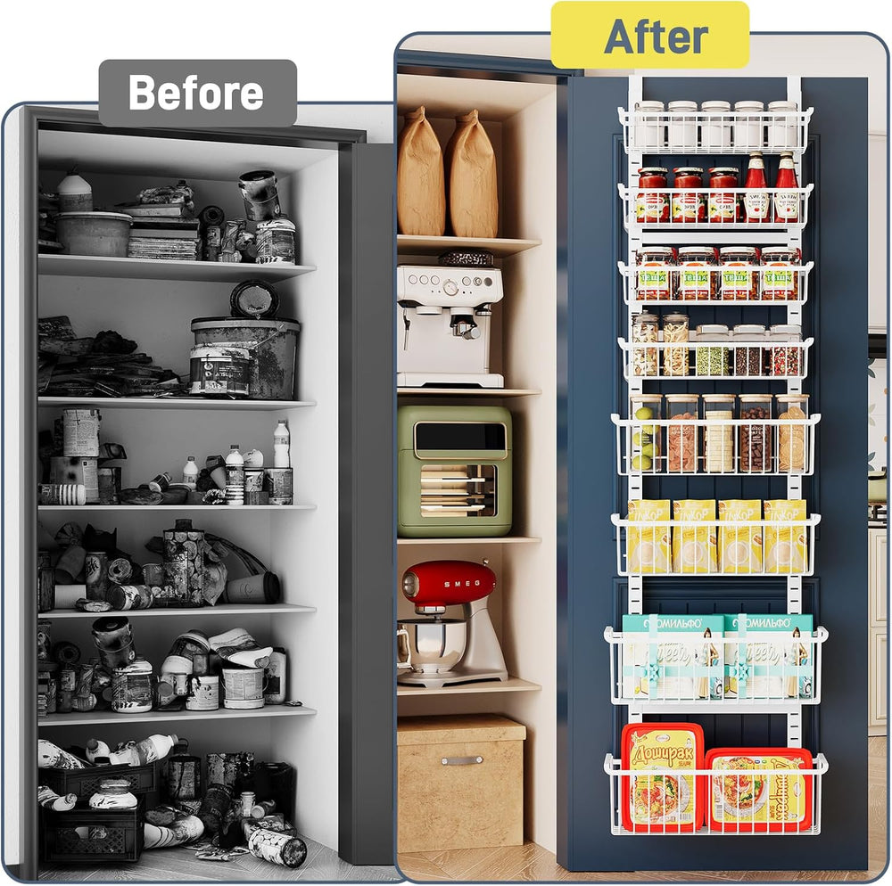 MSERCUOR Over The Door Pantry Organizer, 8-Tier Black Pantry Door Organizer
