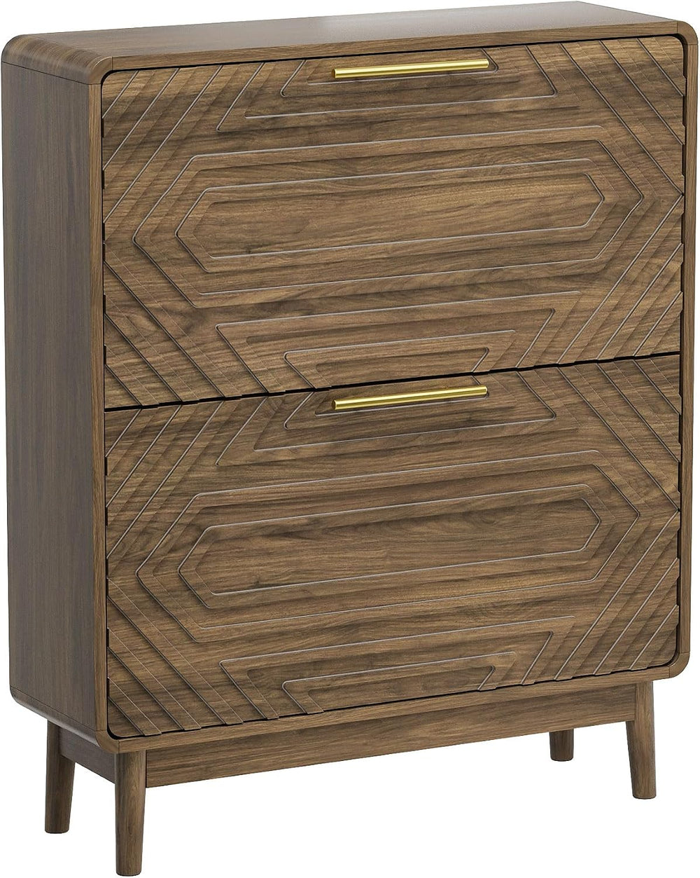 31.5" Walnut Slim Entryway Shoe Cabinet Freestanding Mid-Century Shoe St...