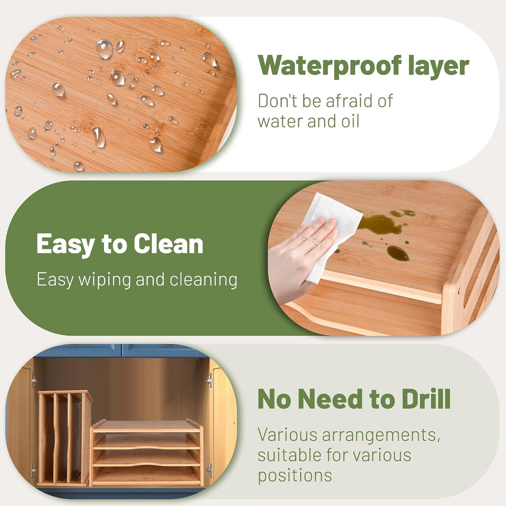Cookie Sheet Organizer for Cabinet, 4 Tier Bamboo Baking Sheet Organizer