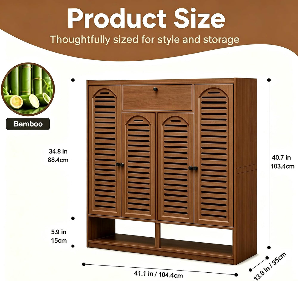 7-Tier Bamboo Shoe Cabinet,Shoe Storage Cabinet with Doors, 25-30 Pairs Frees...