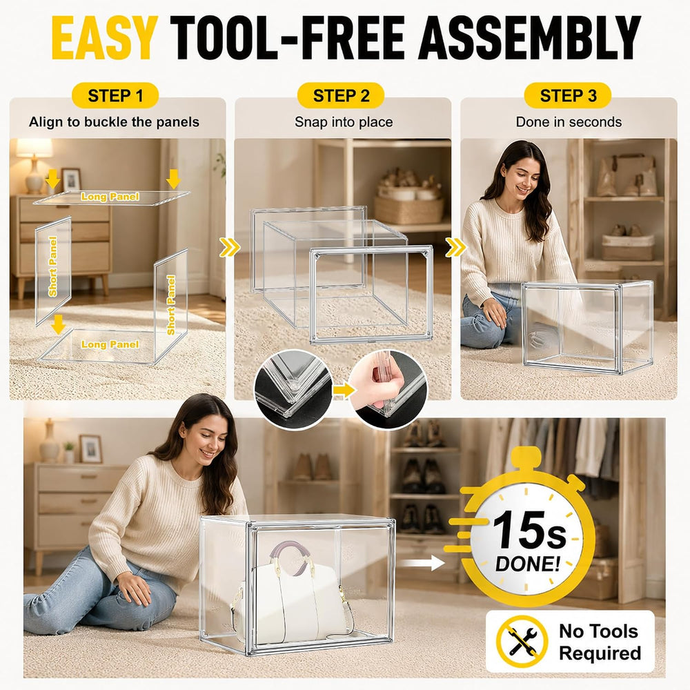 5 Pack Clear High-Top Sneaker Boxes, Wide Magnetic Door, Acrylic Shoe Box