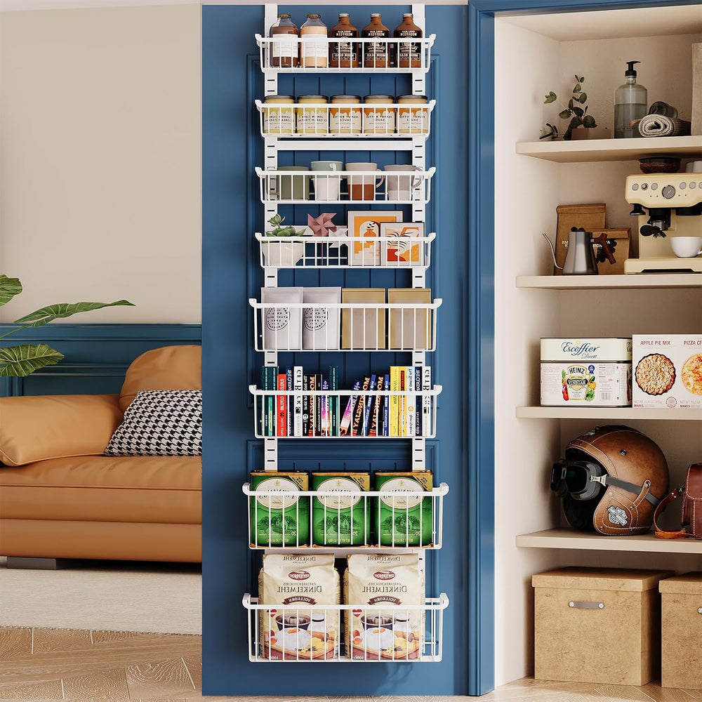 MSERCUOR Over The Door Pantry Organizer, 8-Tier Black Pantry Door Organizer