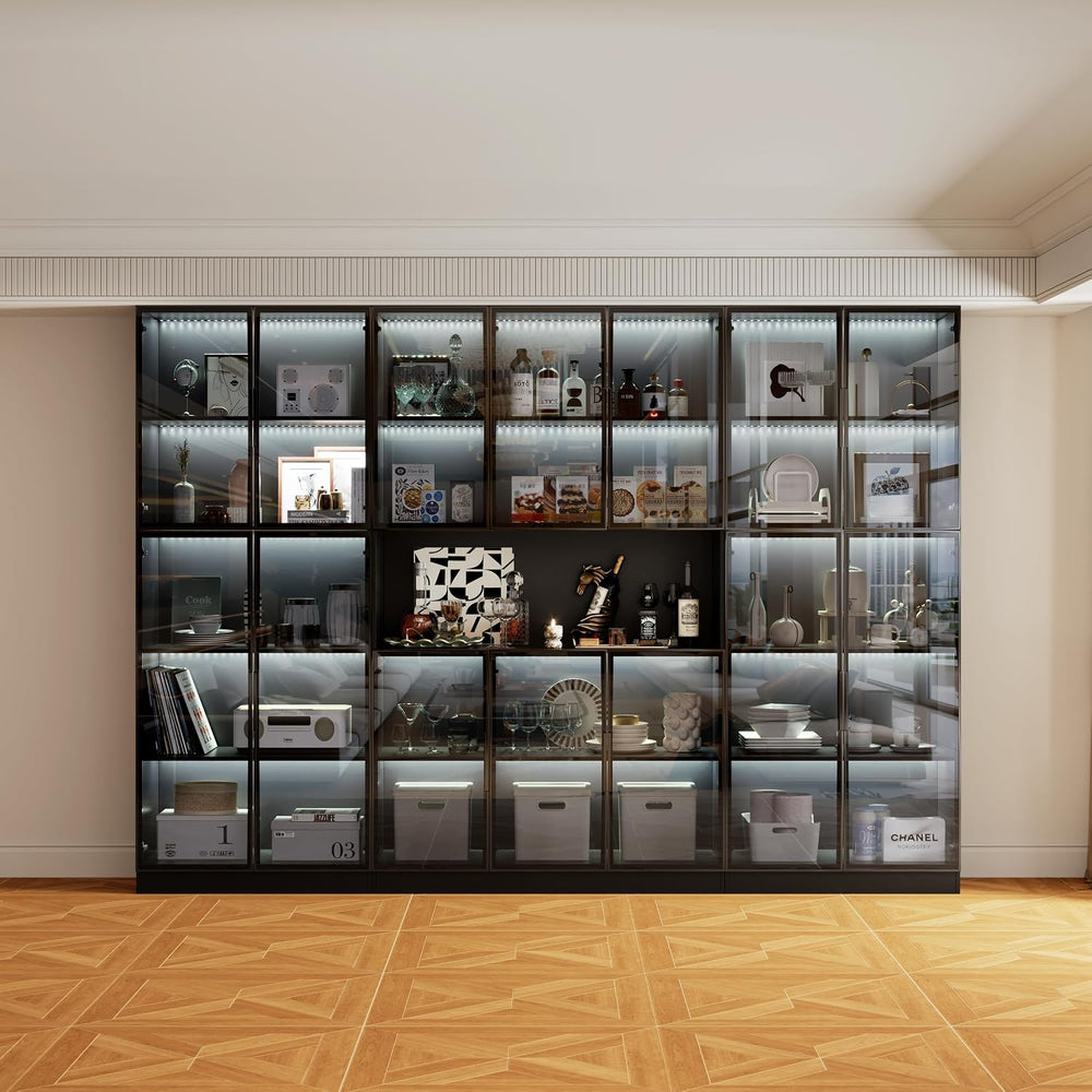 Bobve 78” LED Storage Cabinet Set with Glass Doors,Large Pantry Cabinets,Mult...