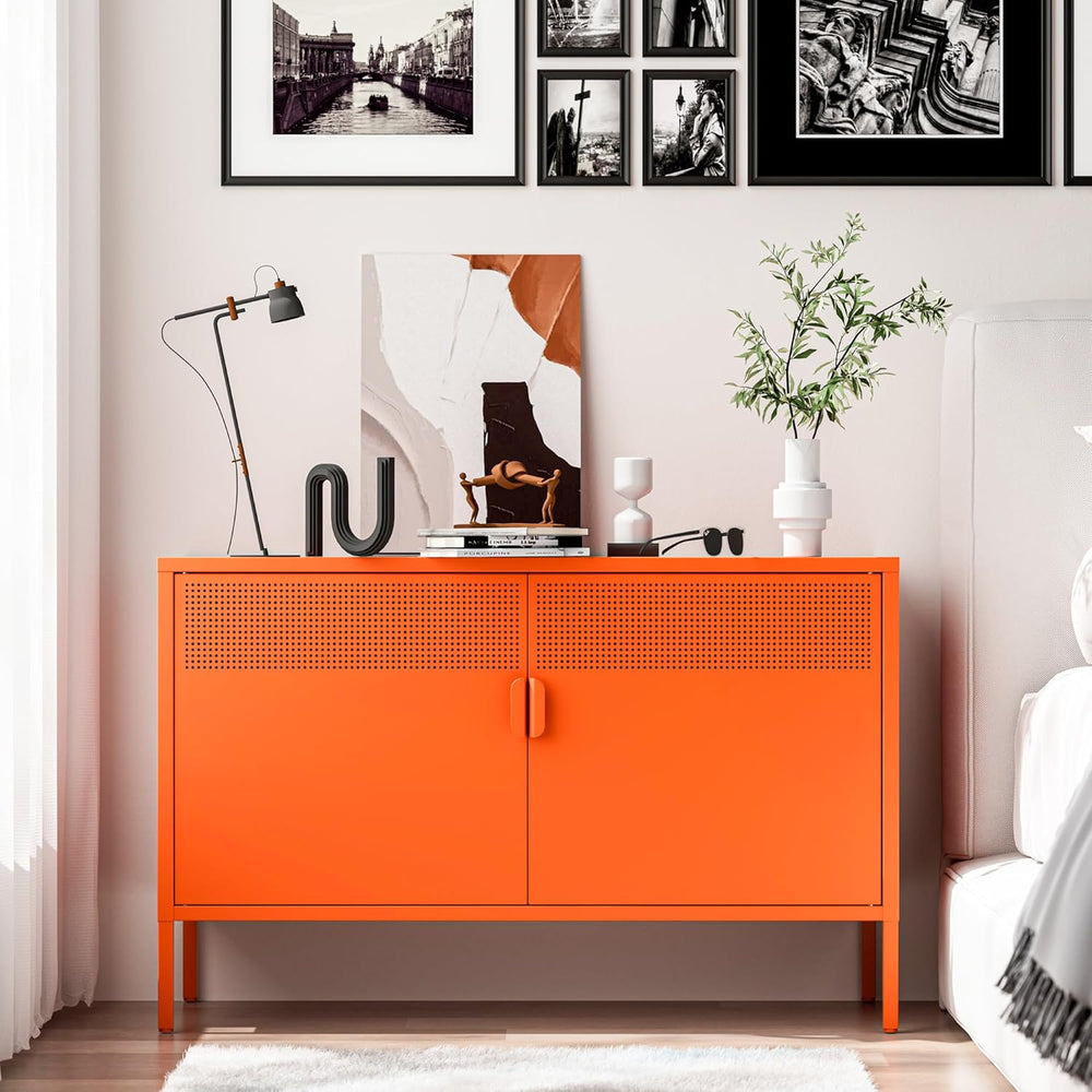 Washsemba 2 Door Accent Cabinet,Orange Metal Storage Cabinet with Adjustable ...