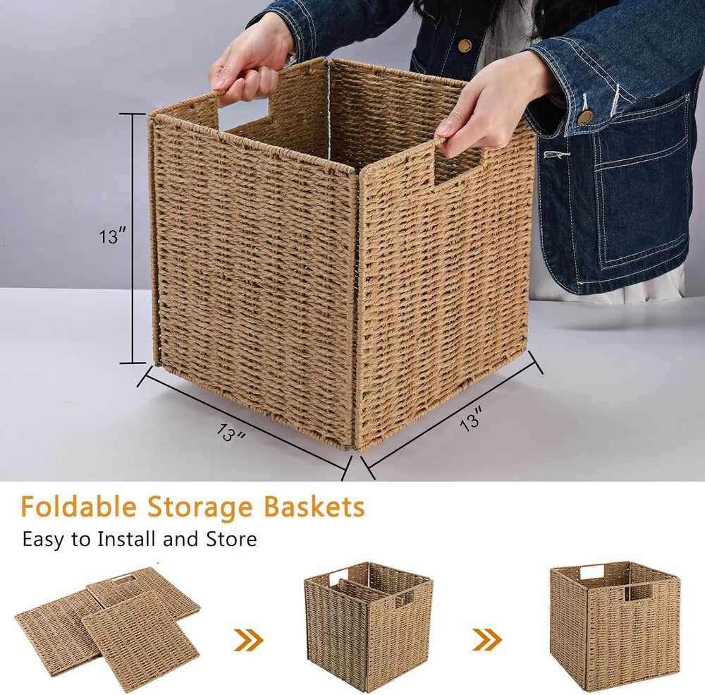 Vagusicc Wicker Baskets, Set of 2 Hand-Woven Storage Baskets for Shelves with...