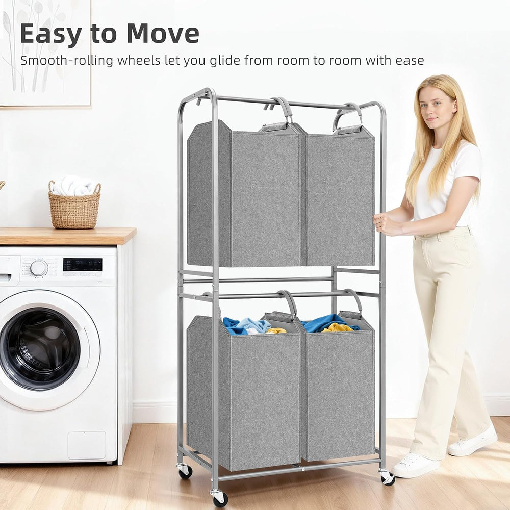 STORAGE MANIAC Vertical Laundry Hamper with Removable Tote Bags, Gray