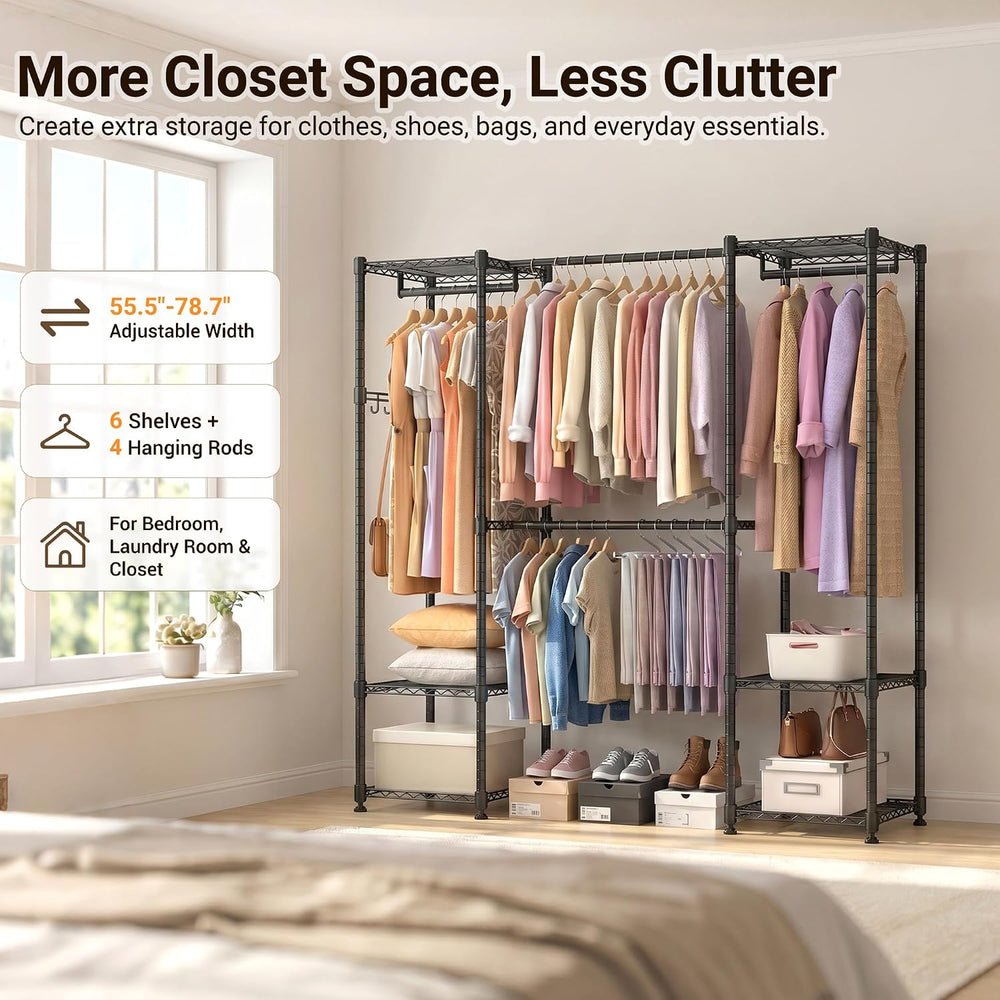 Homdox Heavy Duty Garment Rack, Expandable Freestanding Closet Organizer with...