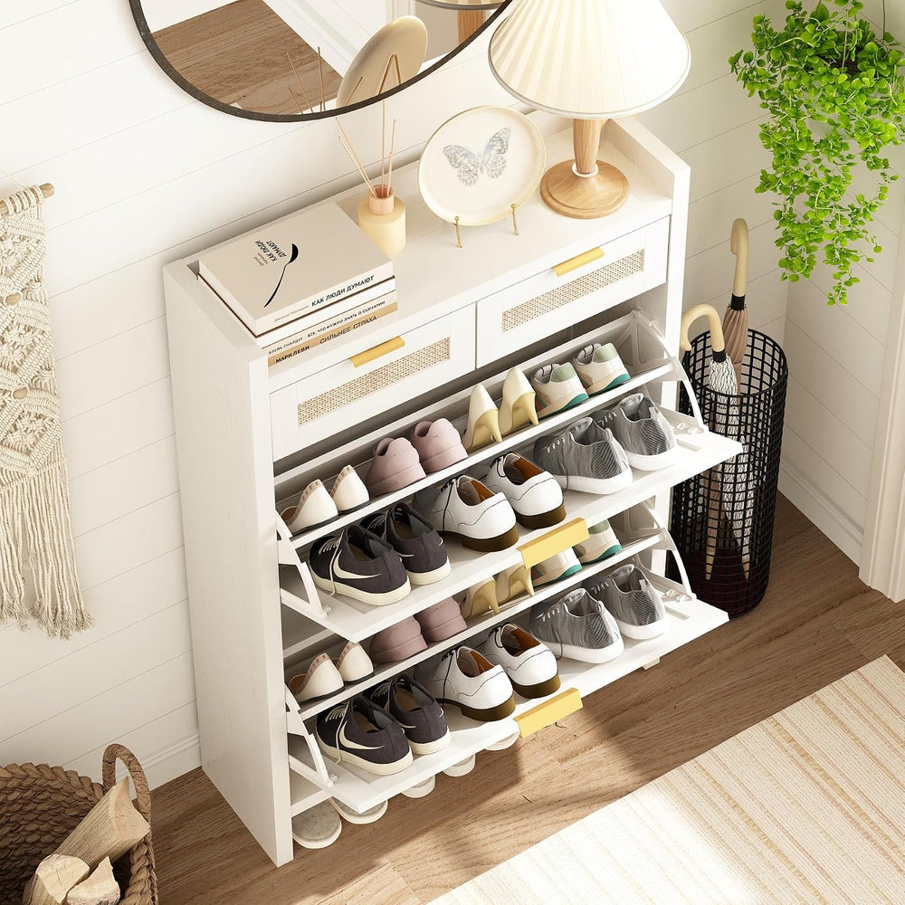 Shoe Organizer Cabinet Storage for Entryway - Slim Rattan Shoe Rack for Front...