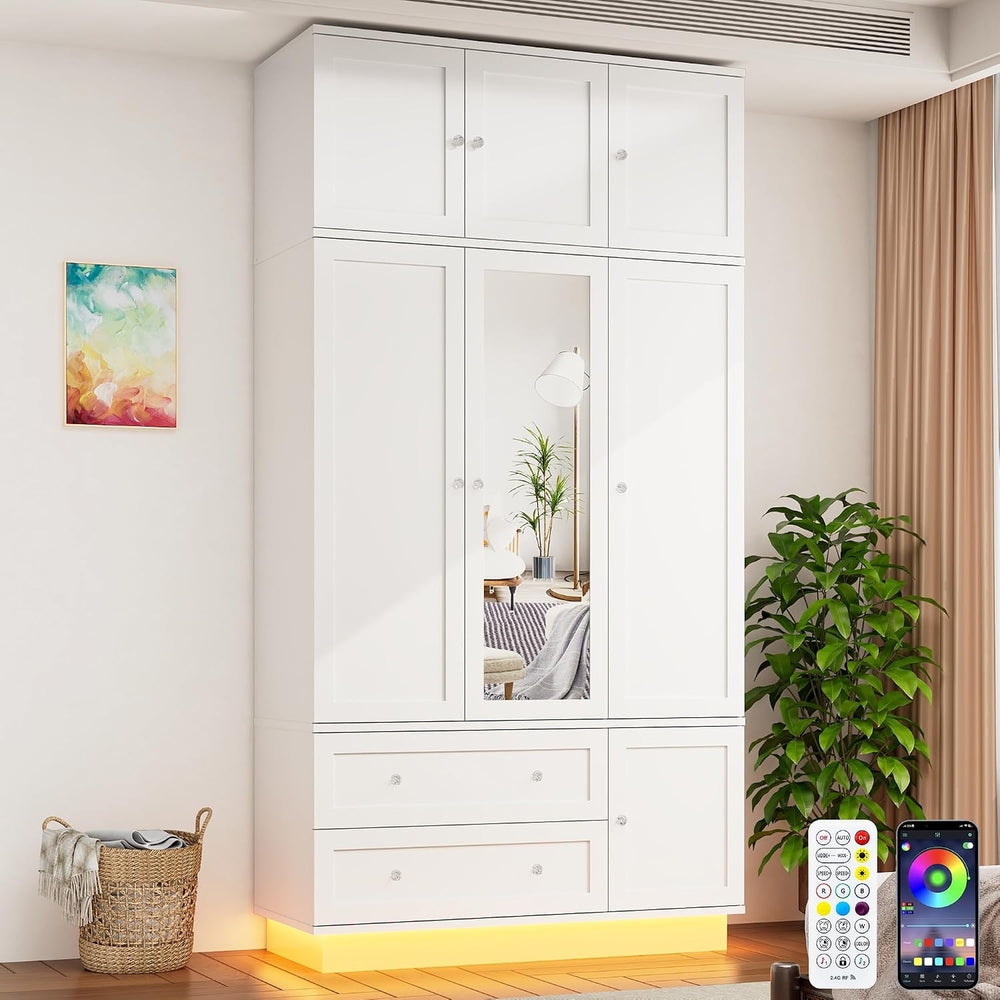 92.2" Tall Armoire Wardrobe Closet with Mirror & Motion Sensor Light...