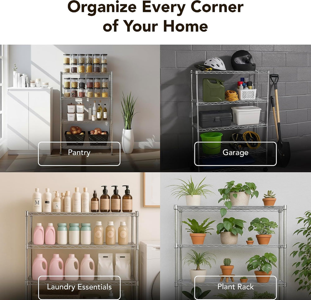 Heavy Duty 4 Tier Wire Shelving Unit Storage Rack, Metal Shelves Utility Orga...