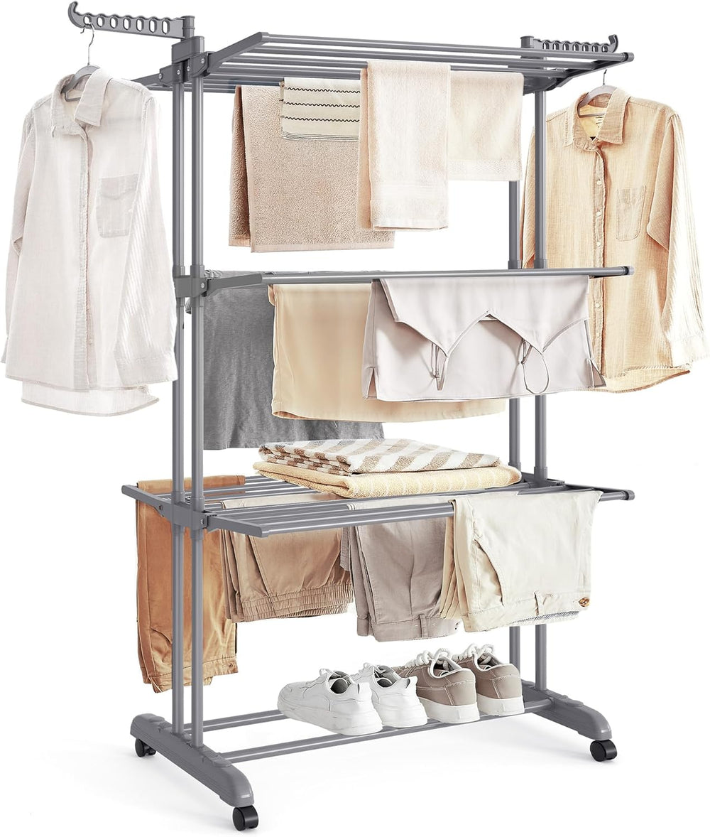 SONGMICS 4-Tier Clothes Drying Rack, Foldable, Rolling, 66.6-Inch Tall