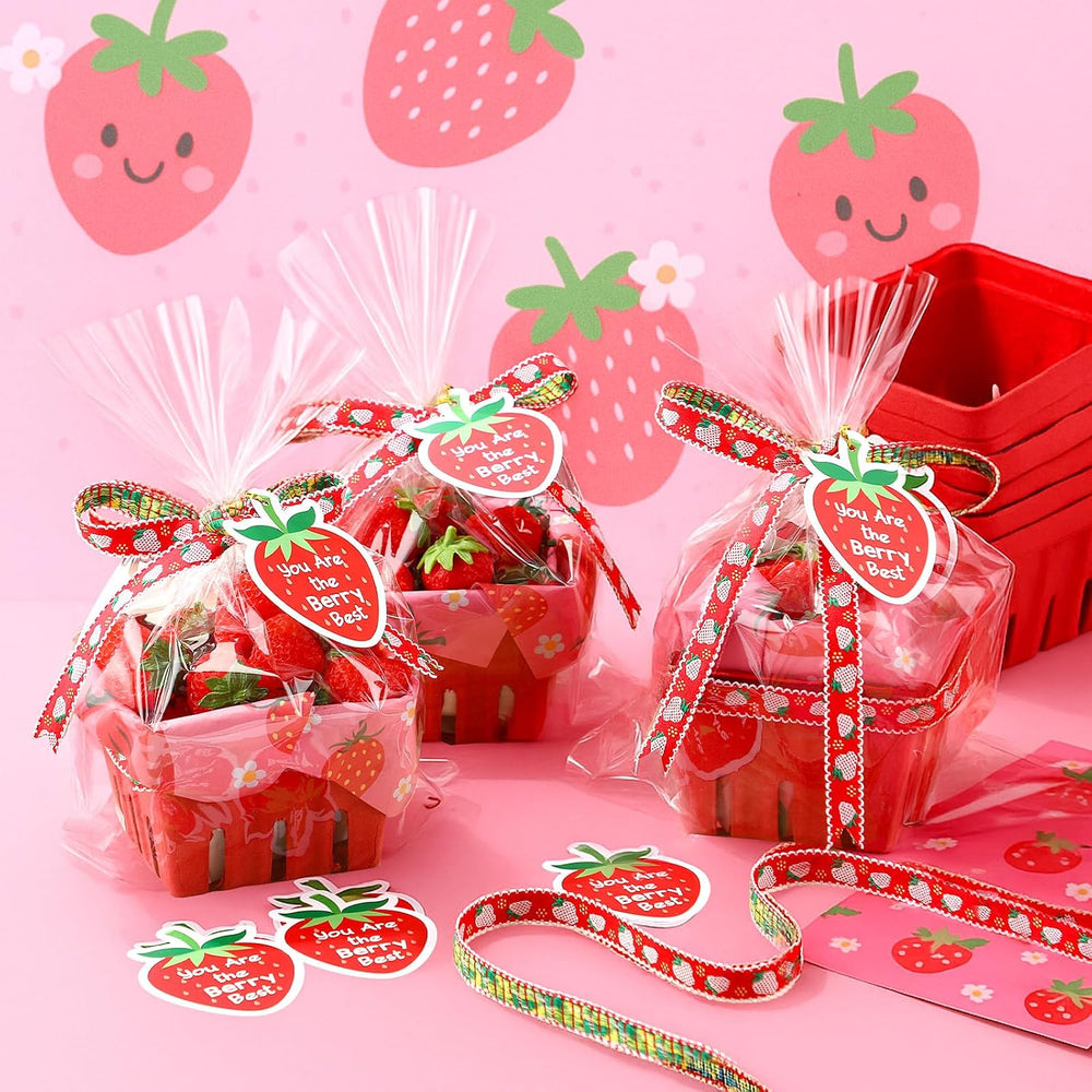 Mimorou 24 Set Strawberry Themed Gift Baskets Bulk for Treat Cookie Snack