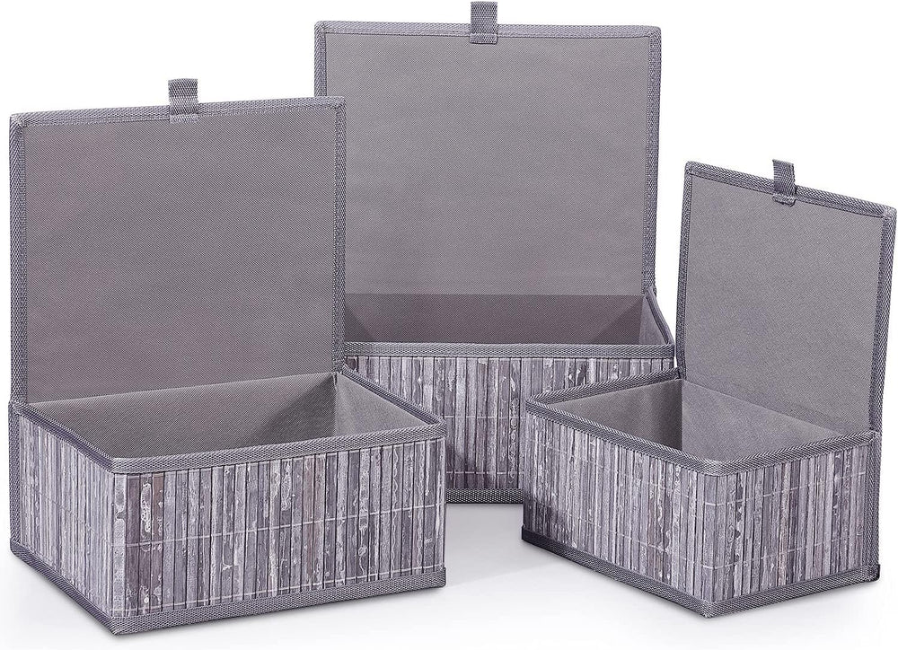 Honygebia Bamboo Decorative Storage Boxes - Set of 3 Woven Lined Storage Bask...