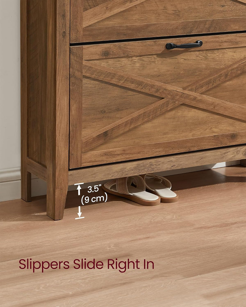 VASAGLE Farmhouse Shoe Cabinet, Narrow Storage Organizer, 2 Flip Drawers