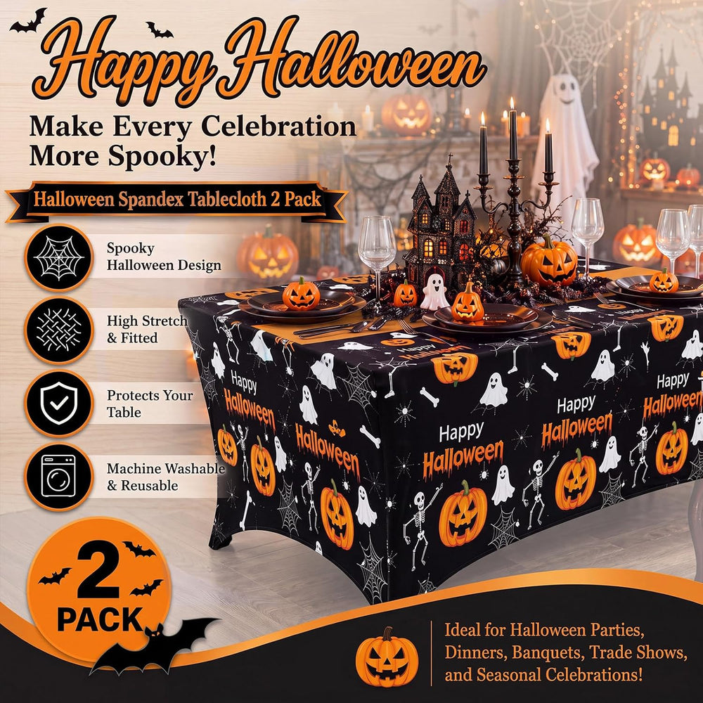 Moukeren 2 Pack Halloween Pumpkin Ghost Spandex Tablecloth 6ft Stretch Table ...