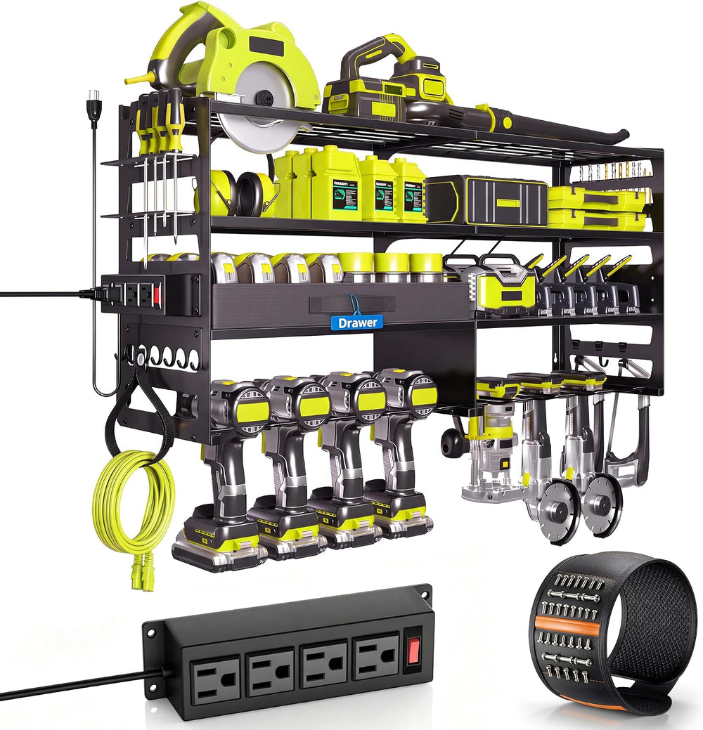 Gotega Power Tool Organizer Wall Mount, Heavy Duty Tool Storage Rack, Black