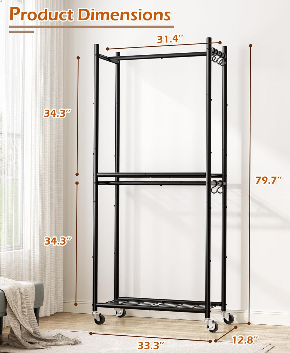 HOMIDEC Clothes Rack,79.7" Double-Tier Clothing Rack with Shelves&Wh...