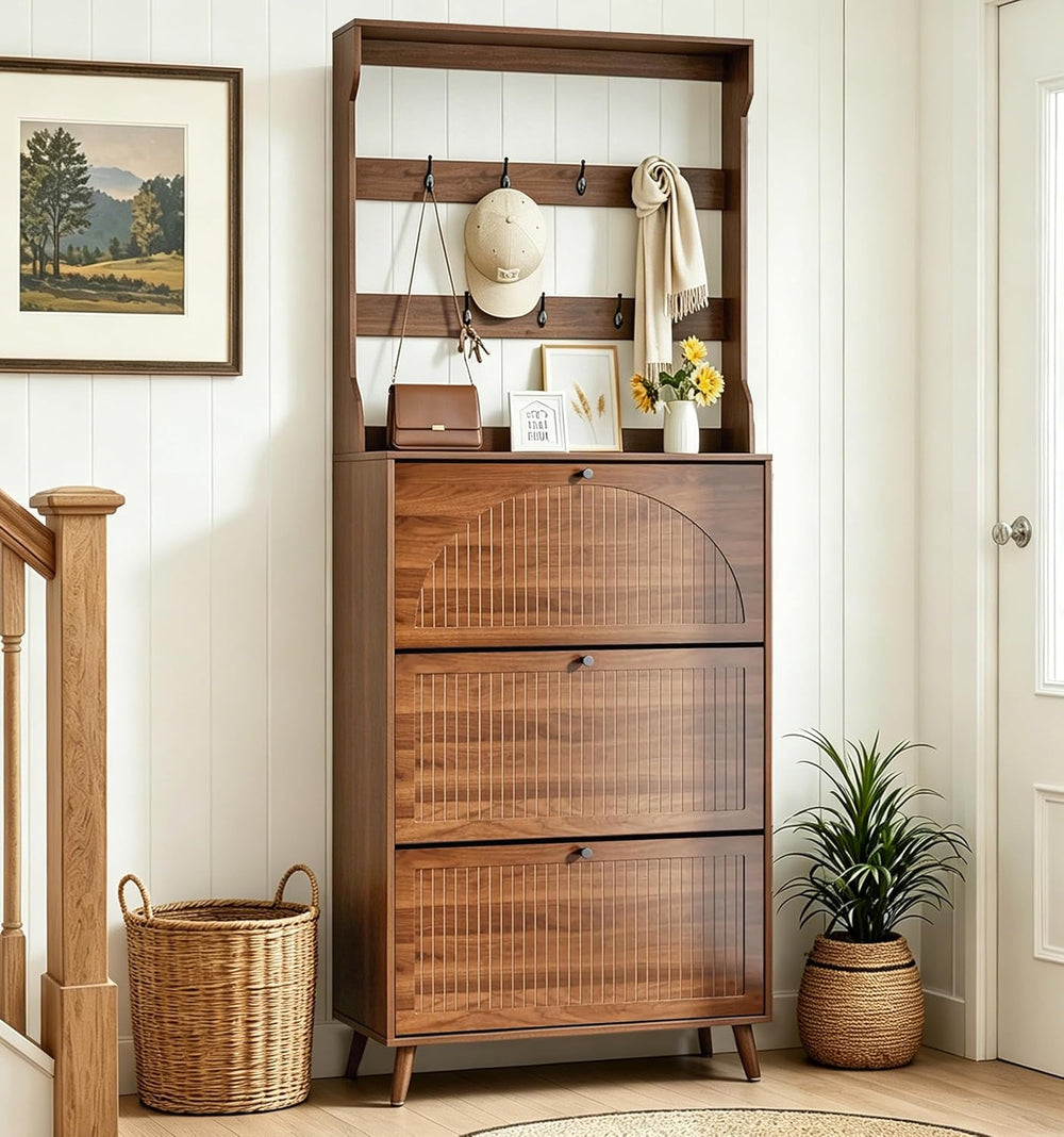 81.8'' Tall Shoe Cabinet with Coat Rack, Narrow Shoe Storage Cabinet ...
