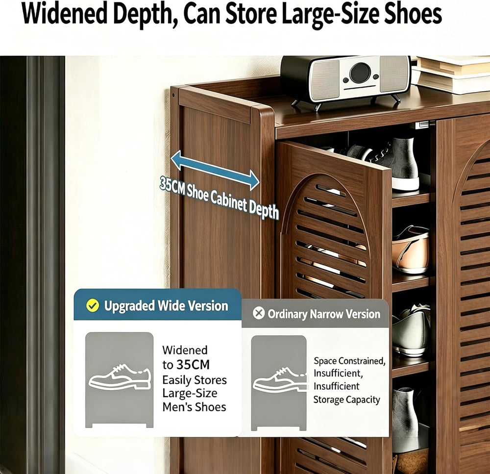 7-Tier Bamboo Shoe Cabinet,Shoe Storage Cabinet with Doors, 25-30 Pairs Frees...