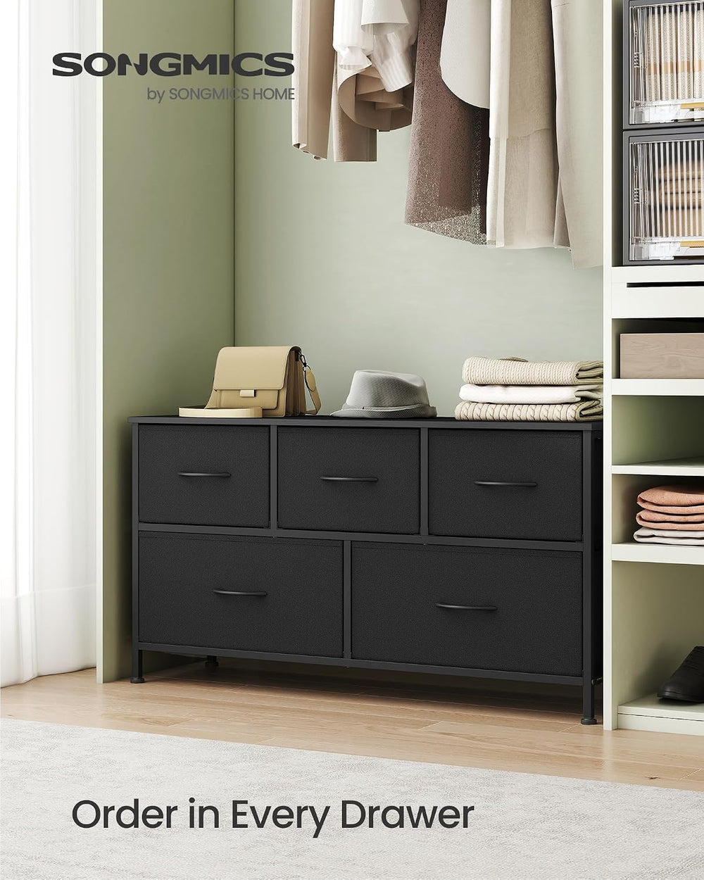 SONGMICS Dresser for Bedroom, Wide Dresser with 5 Fabric Drawers