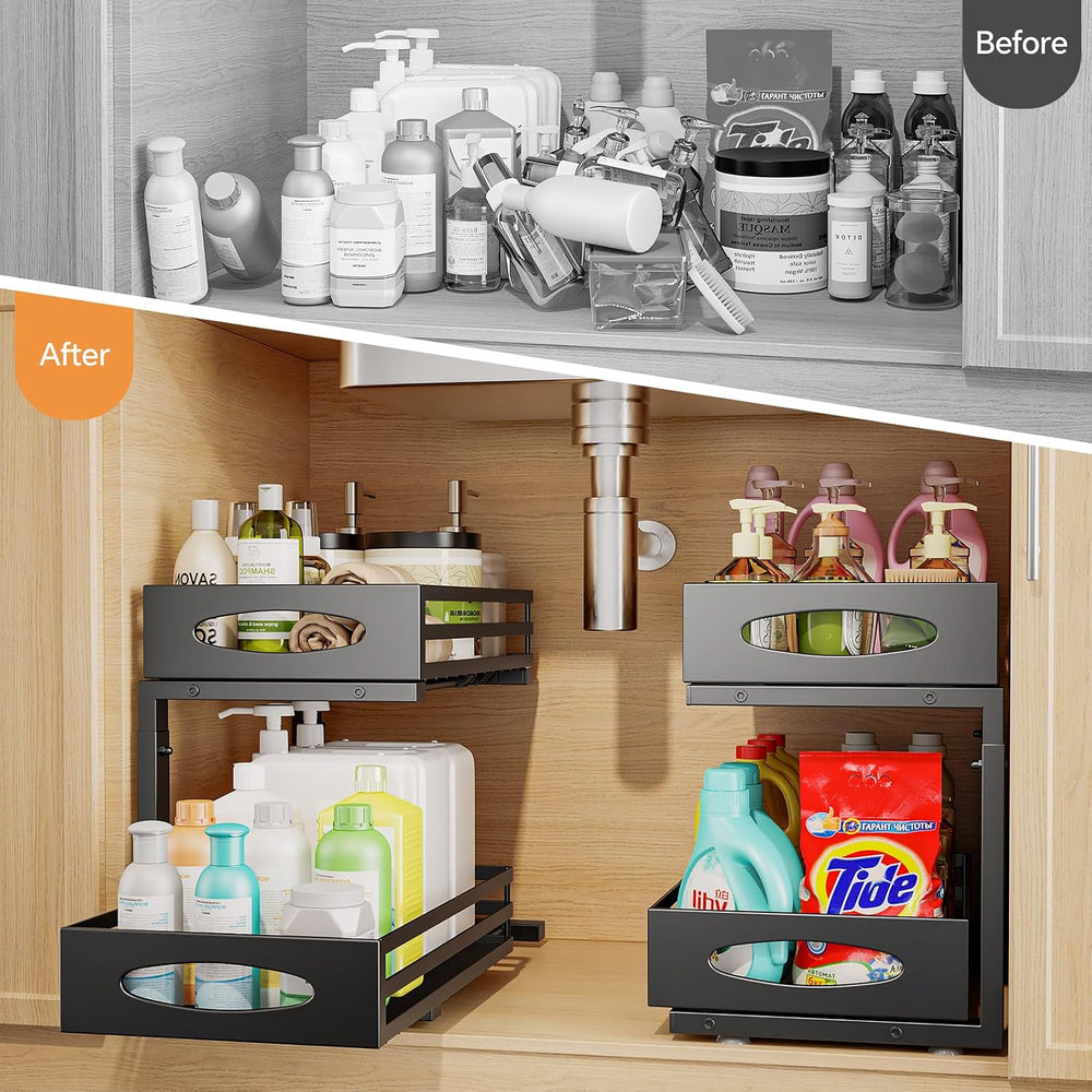 mixeshop Under Sink Organizer, 2 Tier Under Sink Organizers and Storage, Adju...