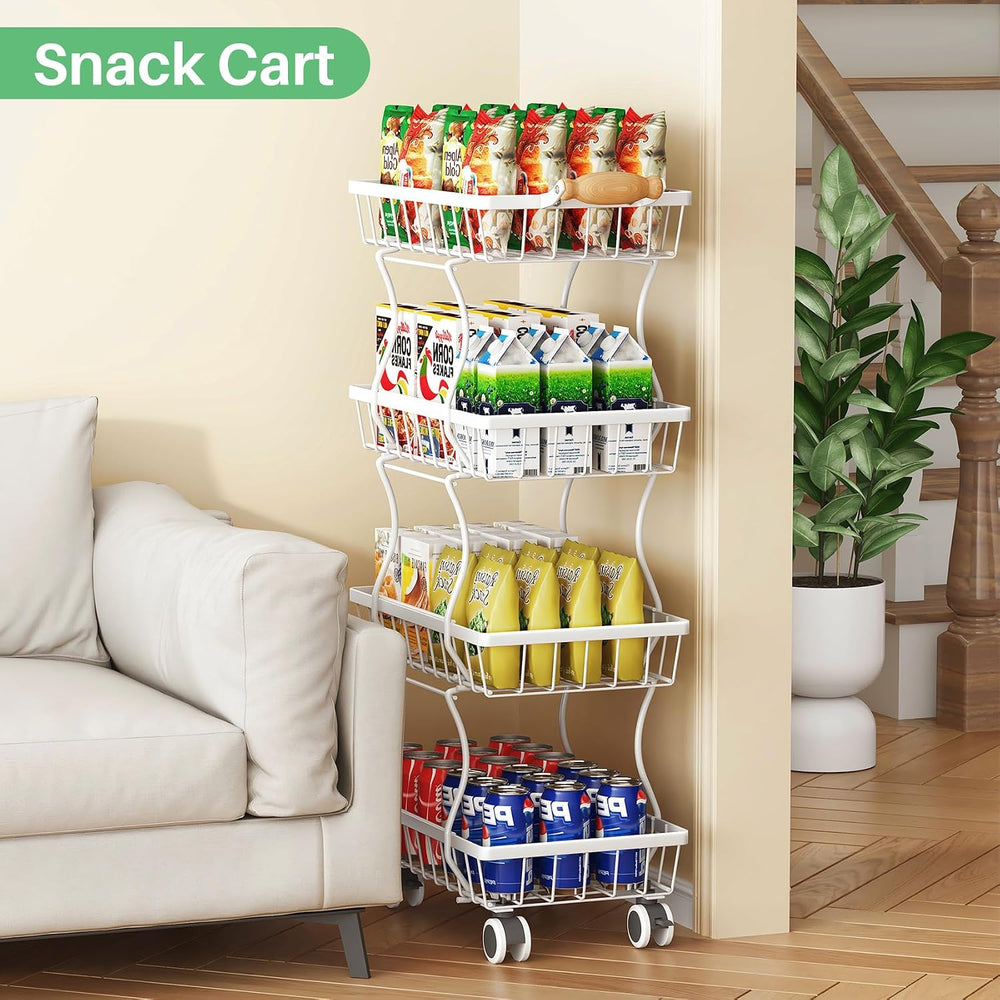 SAYZH 4-Tier Fruit Basket Stand with Vegetable Baskets for Kitchen, White
