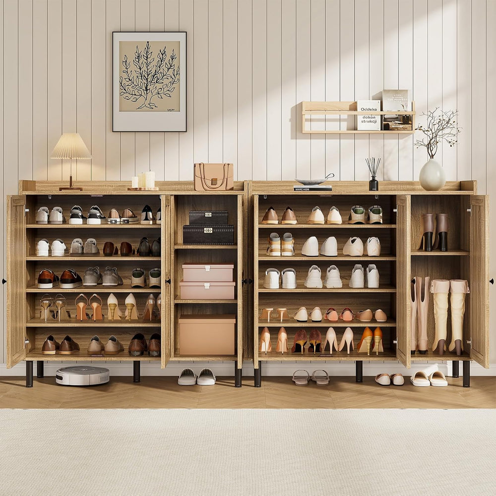 ONBRILL Large Shoe Cabinet with 3 Doors & Adjustable Shelves (Natural Oak)
