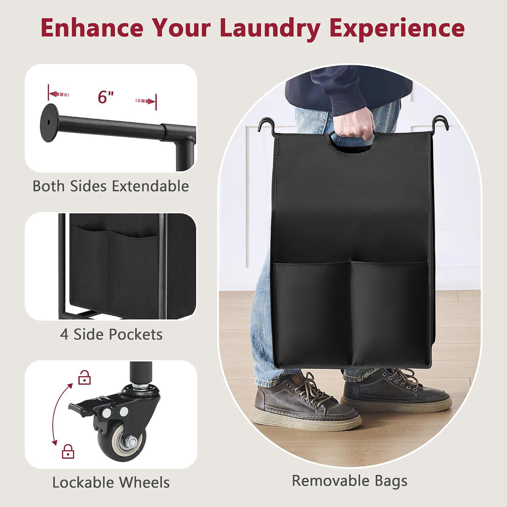 Tajsoon Laundry Sorter Cart with Hanging Rack, 5 Section, 5 Colors