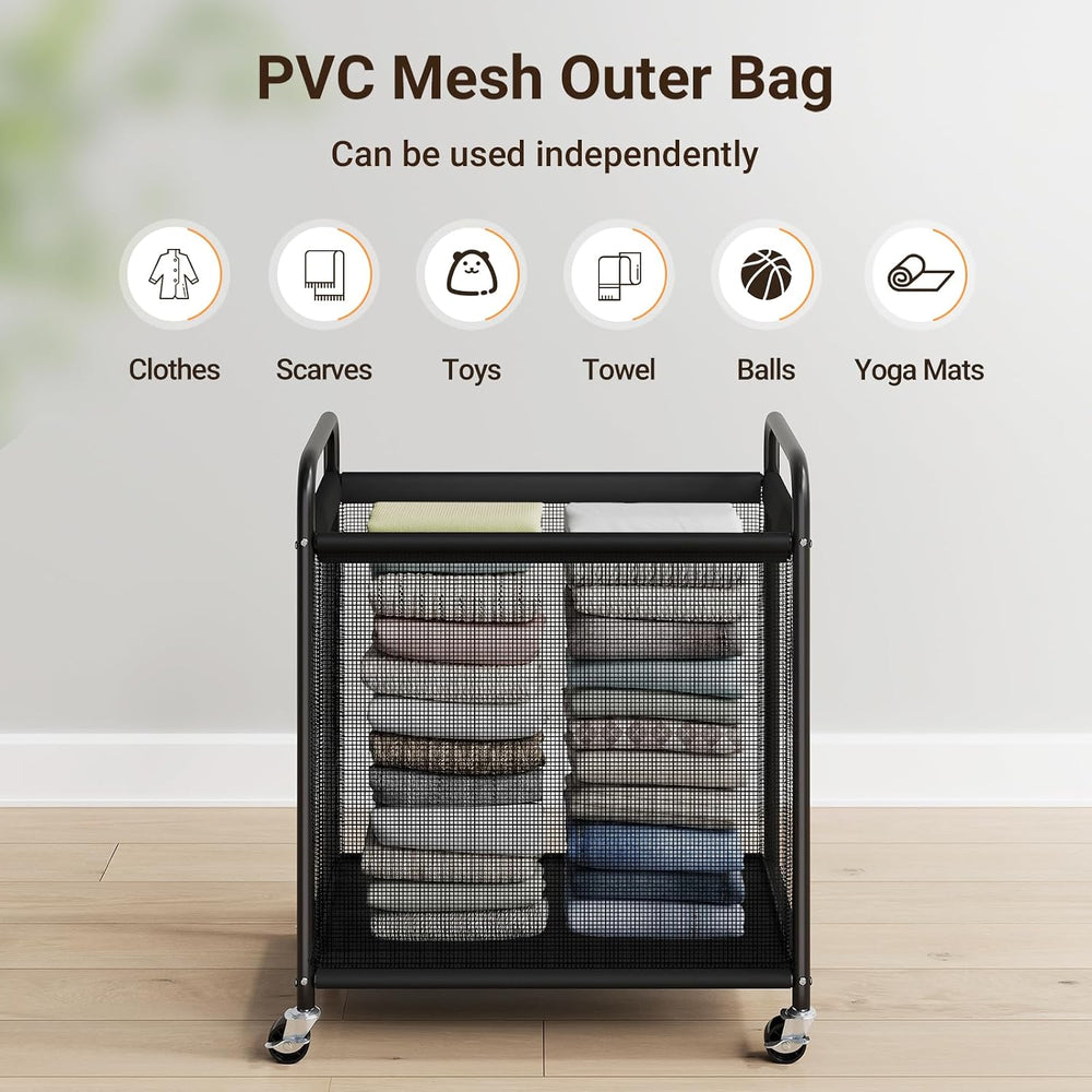 ELYKEN Laundry Hamper 2 Section, 100L Rolling Laundry Sorter with Wheels