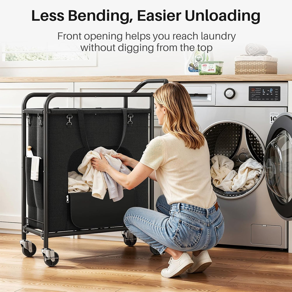 Laundry Basket with Wheels, Rolling Laundry Hamper with 38.4" Tall Handl...