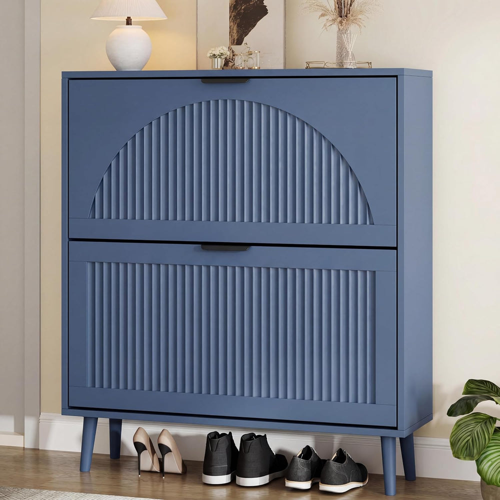 Shoe Storage Cabinet with 2 Flip Drawers, Narrow Wood Shoe Organizer Cabinet ...