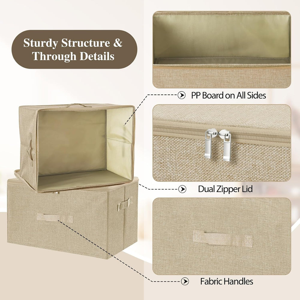 ANMINY Fabric Storage Bins with Zipper Lids, 18"x14"x10", Beig...
