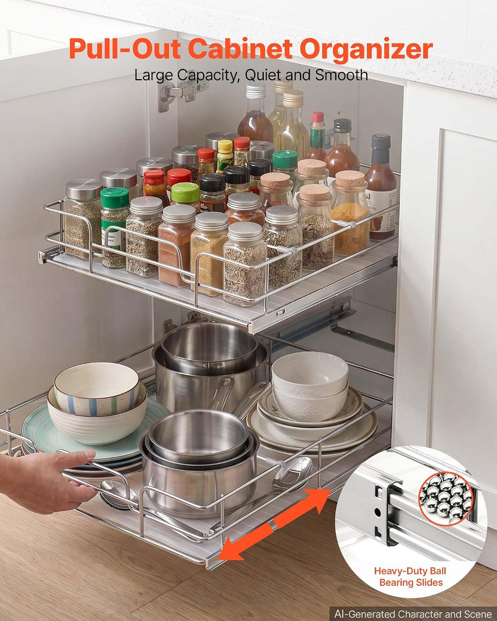 VEVOR 2 Tier Pull Out Cabinet Organizer 20" W x 21.22" D Slide Out ...