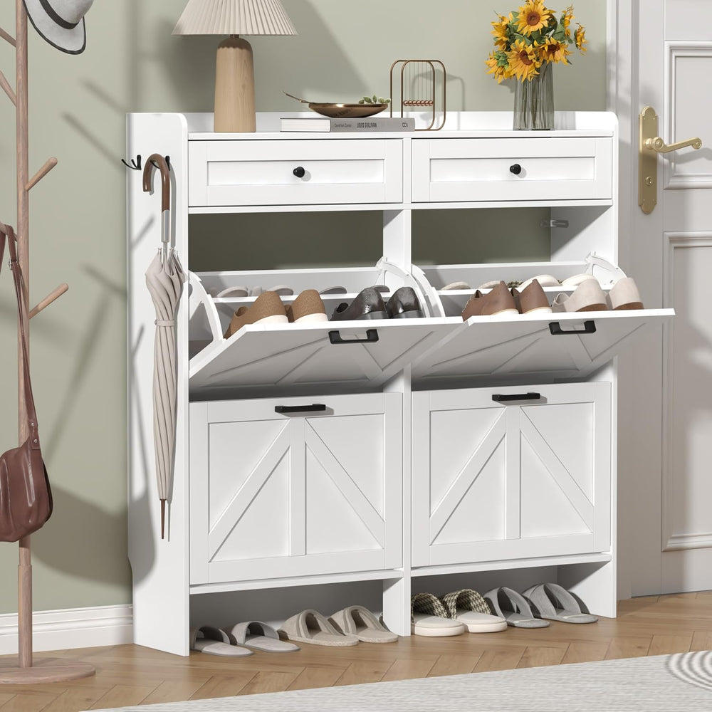 Thacuok Shoe Cabinet with 4 Flip Drawers & 2 Storage Drawers, Rustic Farm...